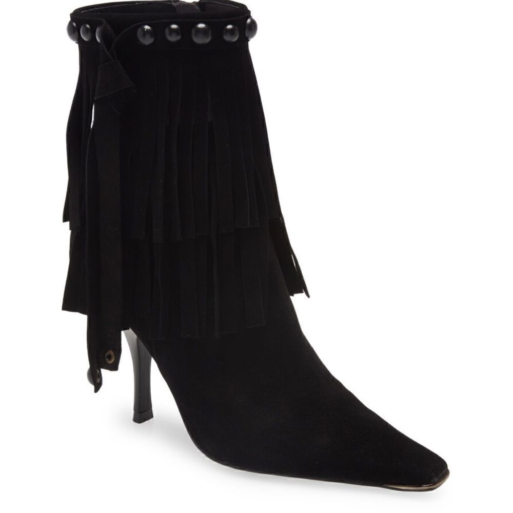 Jeffrey Campbell Trotting Fringe Black Suede Bootie size 8.5